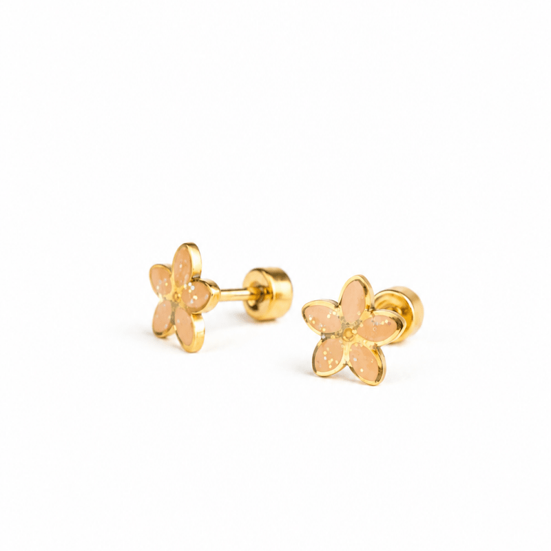 Hypoallergene kinderoorbellen goldplated Golden Flora | schroefsluiting - Staartjes en Strikjes