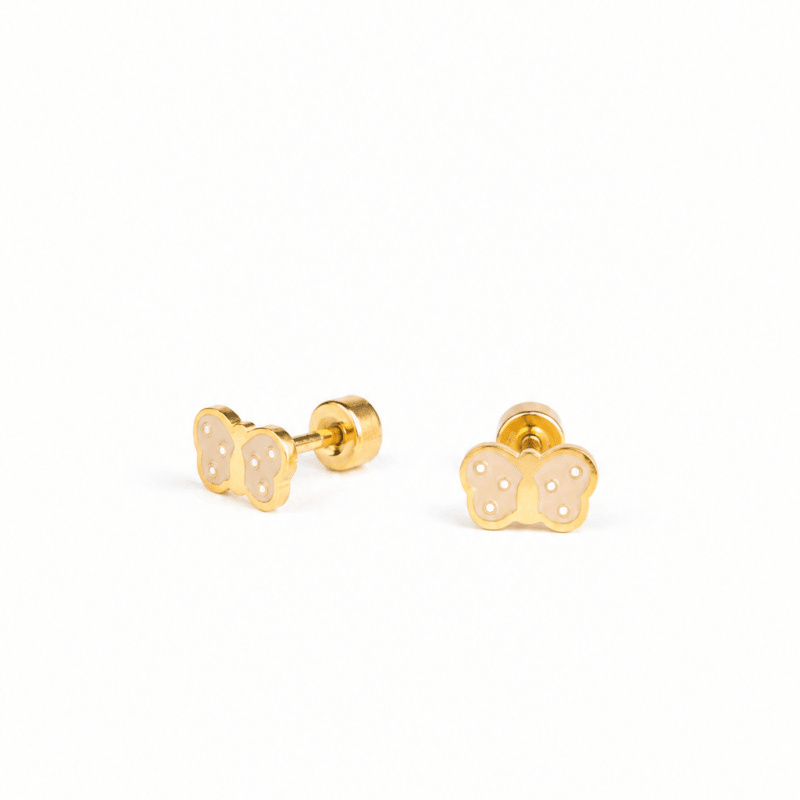Hypoallergene kinderoorbellen goldplated Mini Butterfly | schroefsluiting - Staartjes en Strikjes