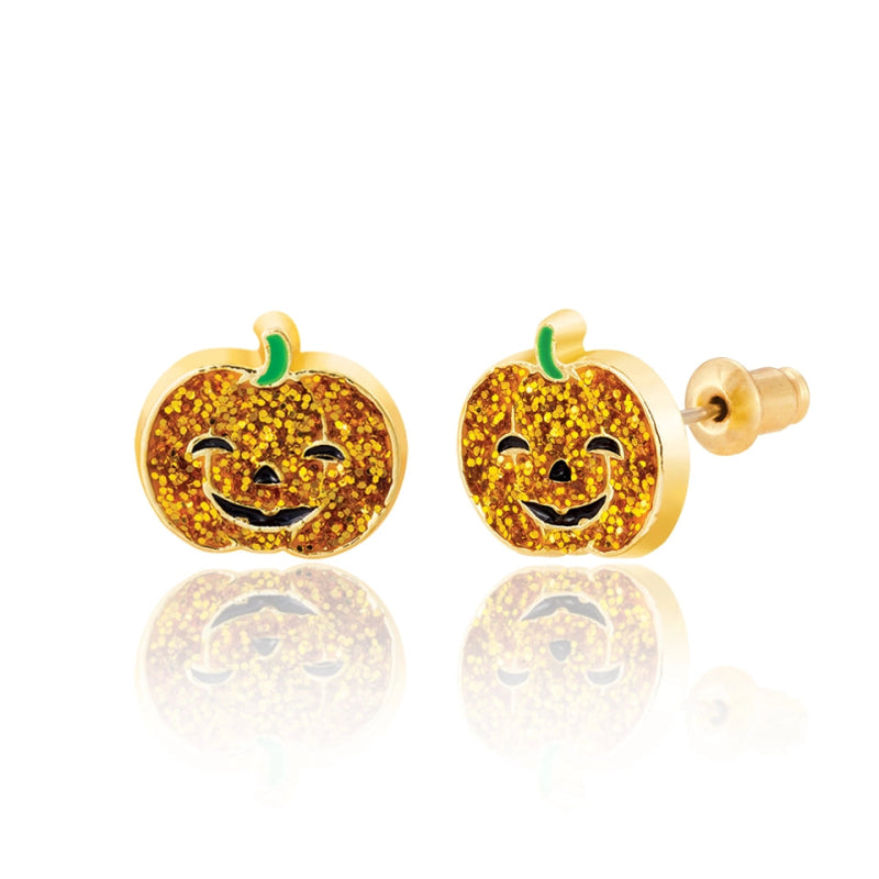 Hypoallergene kinderoorbellen halloween pumpkin glitter - Staartjes en Strikjes