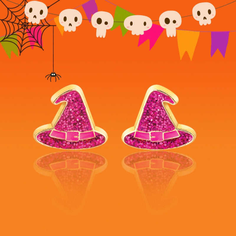 Hypoallergene kinderoorbellen halloween witch hat glitter - Staartjes en Strikjes