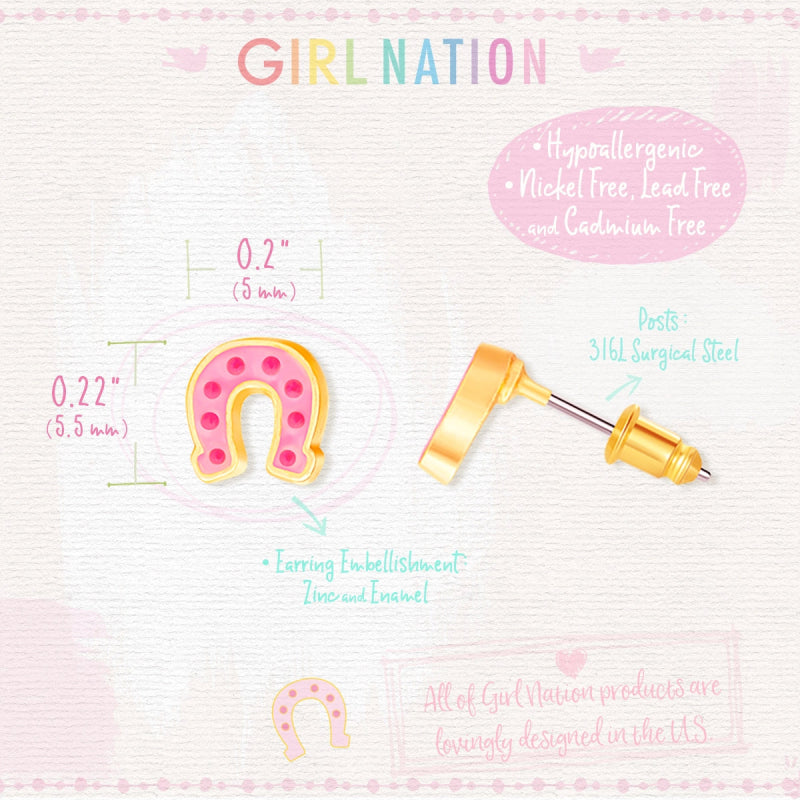 Hypoallergene kinderoorbellen Lucky Horse Shoe - Staartjes en Strikjes