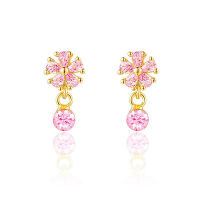 Hypoallergene kinderoorbellen luxe hangertjes bloemetjes roze - Staartjes en Strikjes