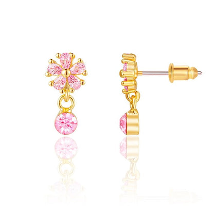 Hypoallergene kinderoorbellen luxe hangertjes bloemetjes roze - Staartjes en Strikjes