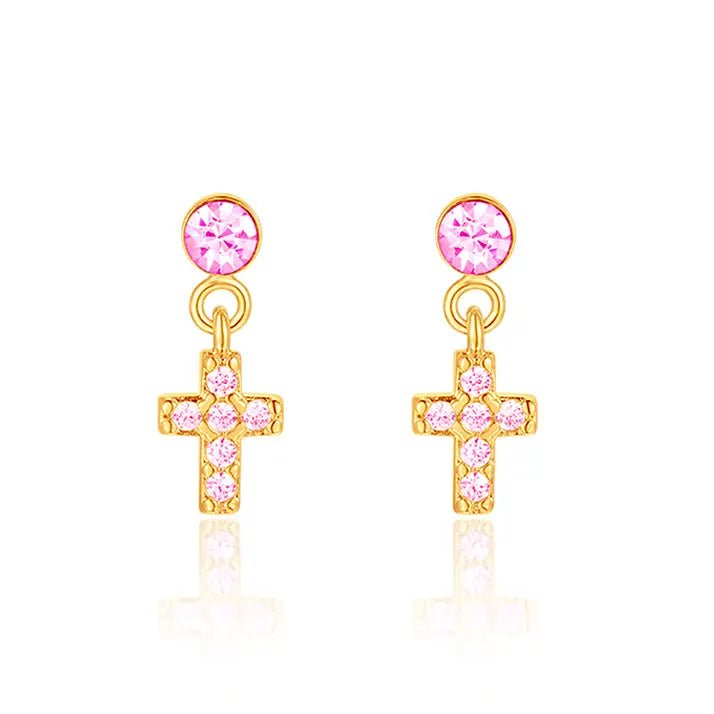 Hypoallergene kinderoorbellen luxe hangertjes kruisjes roze - Staartjes en Strikjes