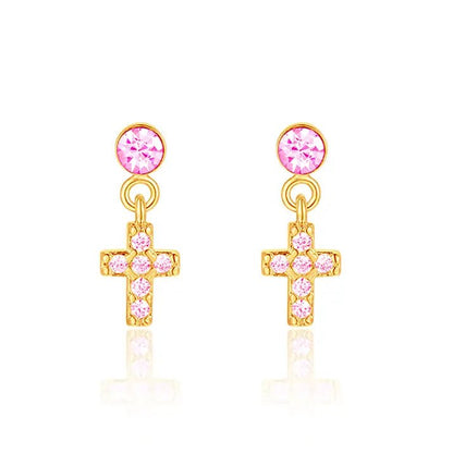 Hypoallergene kinderoorbellen luxe hangertjes kruisjes roze - Staartjes en Strikjes