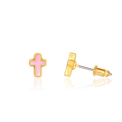 Hypoallergene kinderoorbellen Pink Cross - Staartjes en Strikjes