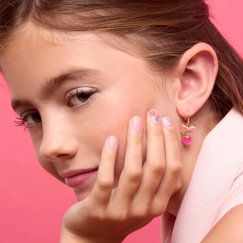 Hypoallergene kinderoorbellen Pink Heart and Bow - Staartjes en Strikjes