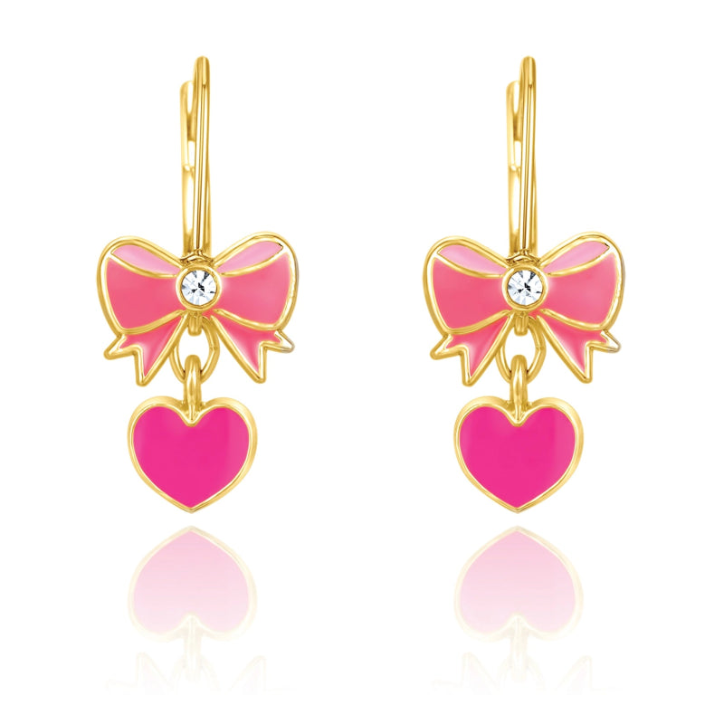Hypoallergene kinderoorbellen Pink Heart and Bow - Staartjes en Strikjes