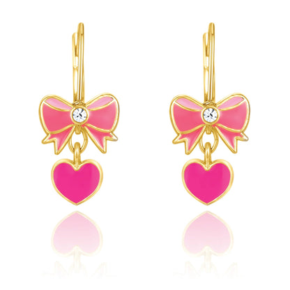 Hypoallergene kinderoorbellen Pink Heart and Bow - Staartjes en Strikjes