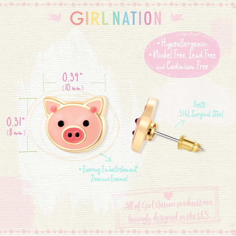 Hypoallergene kinderoorbellen Precious Pig Cutie - Staartjes en Strikjes