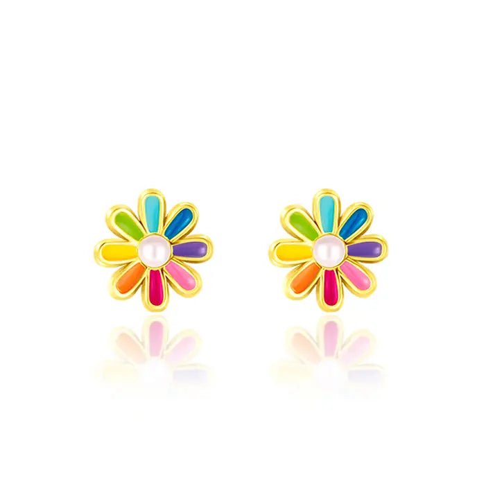 Hypoallergene kinderoorbellen Rainbow Daisy Cutie - Staartjes en Strikjes