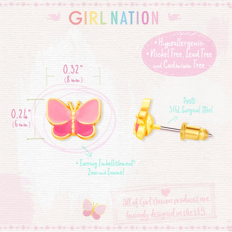 Hypoallergene kinderoorbellen Sweet Pink Butterfly - Staartjes en Strikjes