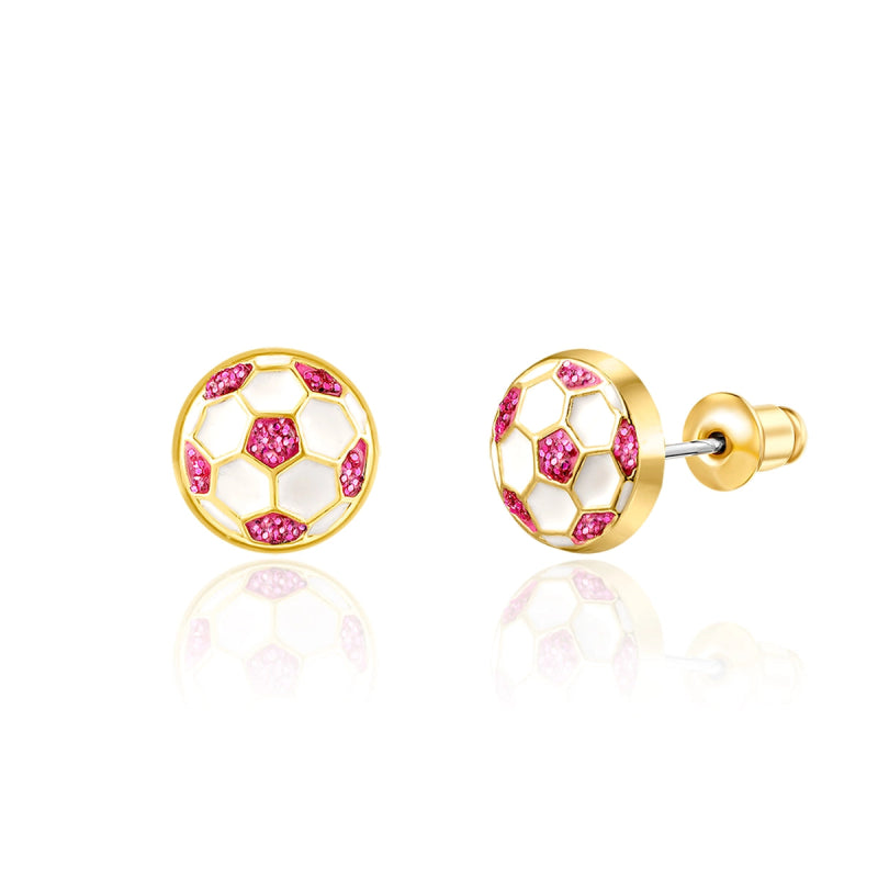 Hypoallergene kinderoorbellen voetbal roze - Staartjes en Strikjes