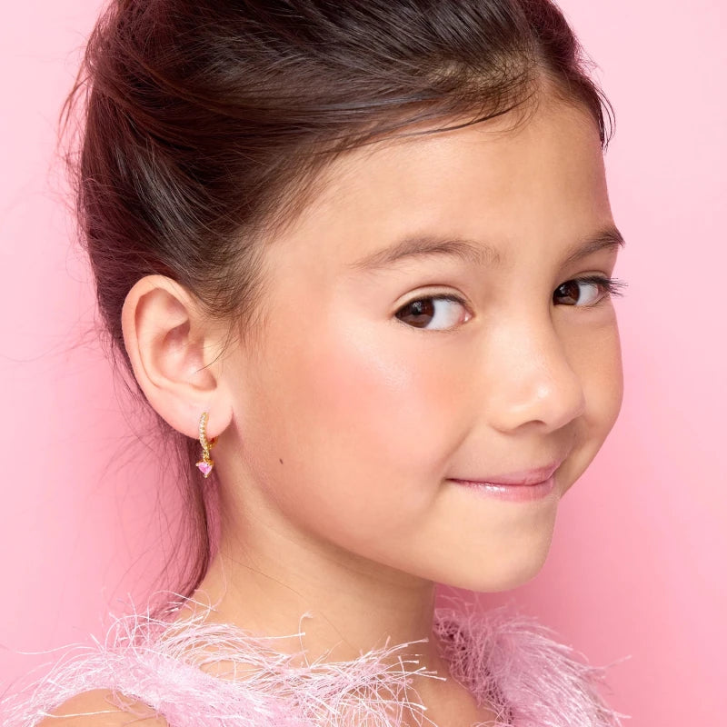 Hypoallergene kinderoorringen met hangertje hartje roze zirconia - Staartjes en Strikjes