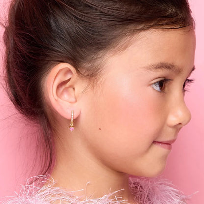 Hypoallergene kinderoorringen met hangertje hartje roze zirconia - Staartjes en Strikjes