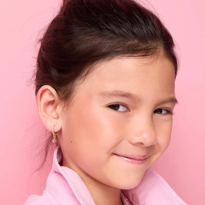 Hypoallergene kinderoorringen met hangertje roze zirconia - Staartjes en Strikjes