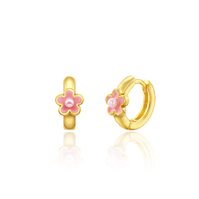 Hypoallergene kinderoorringen Pink Flower - Staartjes en Strikjes