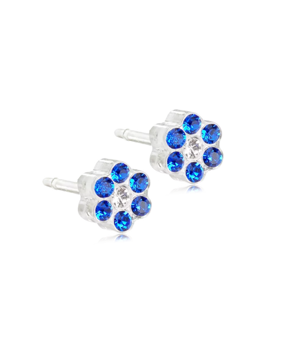 Oorbellen Blomdahl medical plastic bloemetje saffier blauw (incl. achterkantjes) - Staartjes en Strikjes