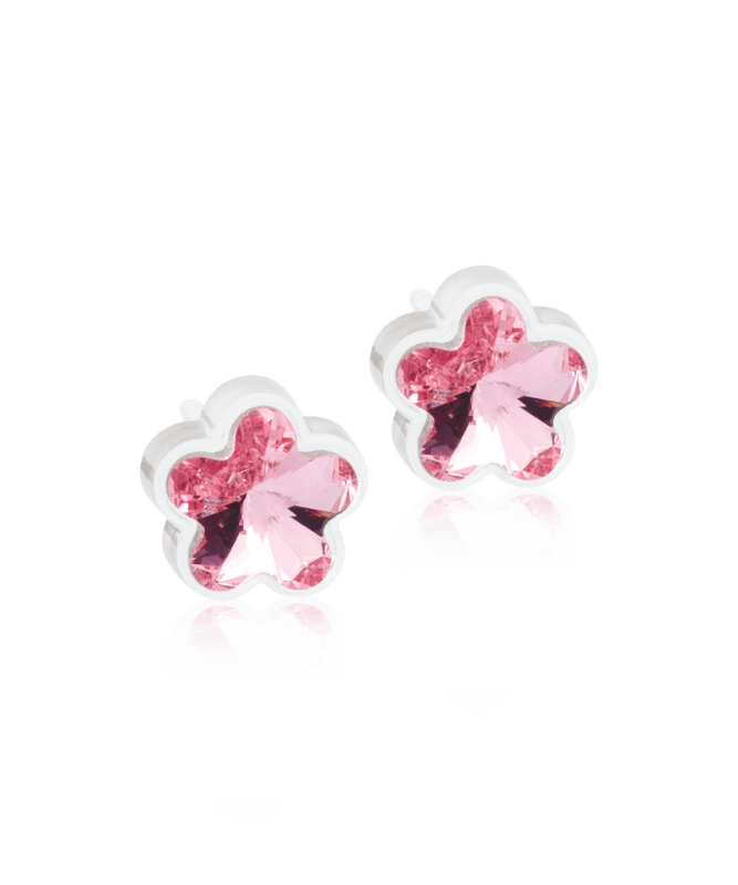 Oorbellen Blomdahl medical plastic bloemetjes licht roze (incl. achterkantjes) - Staartjes en Strikjes