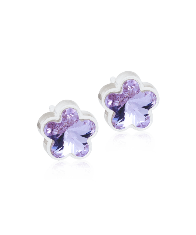 Oorbellen Blomdahl medical plastic bloemetjes paars (incl. achterkantjes) - Staartjes en Strikjes