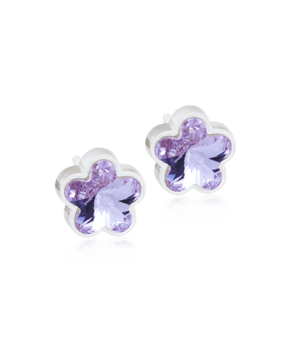 Oorbellen Blomdahl medical plastic bloemetjes paars (incl. achterkantjes) - Staartjes en Strikjes