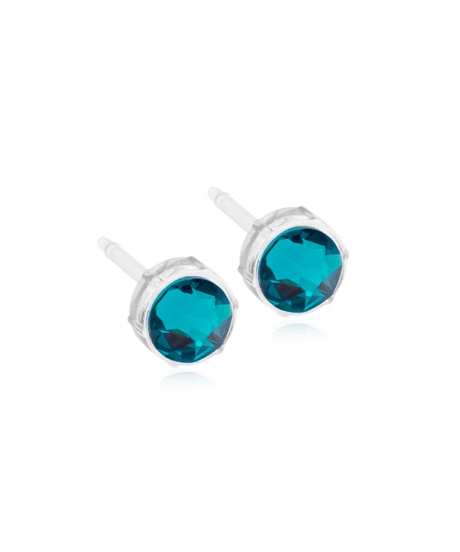 Oorbellen Blomdahl medical plastic knopje blue zircon 6 mm. (incl. achterkantjes) - Staartjes en Strikjes