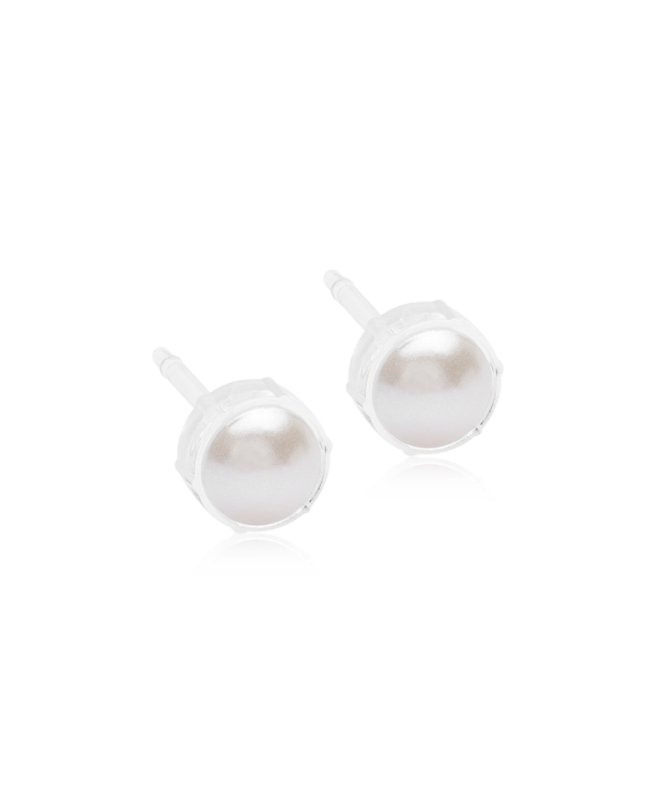 Oorbellen Blomdahl medical plastic met parel knopje 6 mm. (incl. achterkantjes) - Staartjes en Strikjes