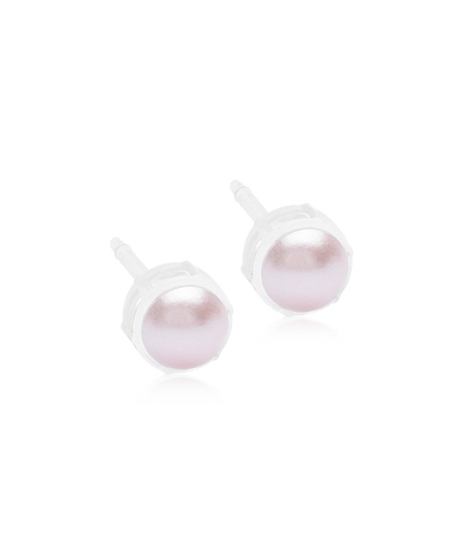 Oorbellen Blomdahl medical plastic met parel knopje licht poeder roze 6 mm. - Staartjes en Strikjes