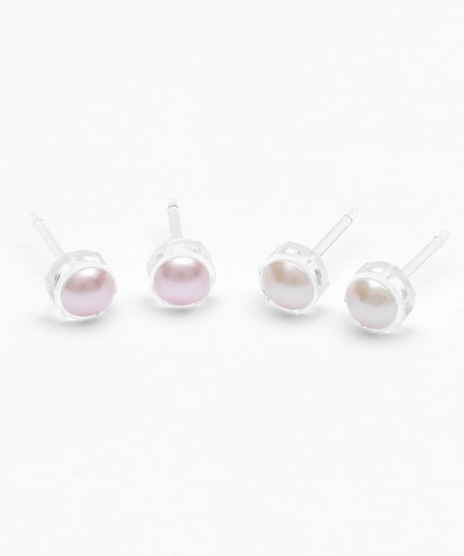 Oorbellen Blomdahl medical plastic met parel knopje licht poeder roze 6 mm. - Staartjes en Strikjes