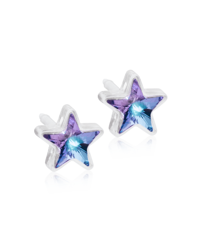 Oorbellen Blomdahl medical plastic sterretjes – Lilac Shimmer 6 mm - Staartjes en Strikjes