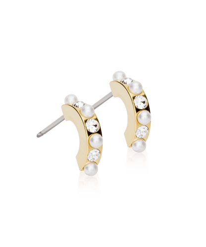 Oorbellen Blomdahl titanium boogje goudkleurig met pareltjes en kristallen – 10 mm - Staartjes en Strikjes