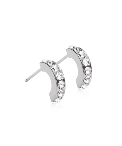 Oorbellen Blomdahl titanium boogje zilverkleurig 10 mm met crystalletjes (incl. achterkantjes) - Staartjes en Strikjes