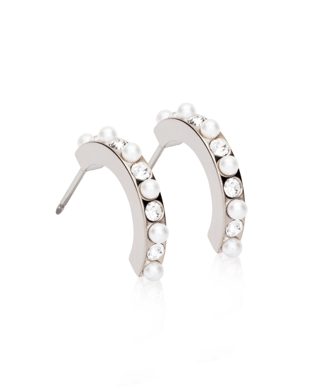 Oorbellen Blomdahl titanium boogjes – 15 mm met pareltjes/kristallen - Staartjes en Strikjes