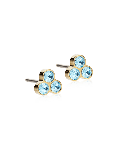 Oorbellen Blomdahl titanium goudkleurig aqua klavertje - 6 mm. - Staartjes en Strikjes