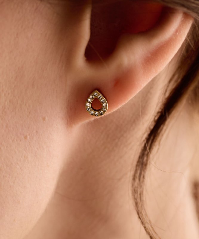 Oorbellen Blomdahl titanium goudkleurig druppelvormig met kristalletjes – 8 mm - Staartjes en Strikjes