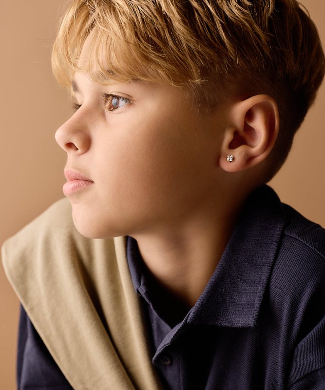 Oorbellen Blomdahl titanium goudkleurig knopje 5 mm. zirconiasteentje - Staartjes en Strikjes