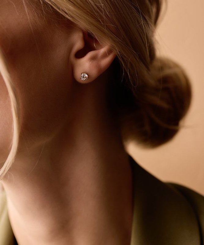 Oorbellen Blomdahl titanium goudkleurig knopje 6 mm. zirconiasteentje - Staartjes en Strikjes