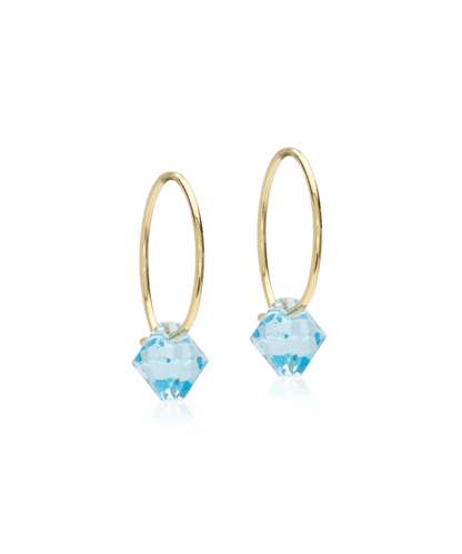 Oorbellen Blomdahl titanium goudkleurige oorringen 14 mm. bicone aquablauw - Staartjes en Strikjes