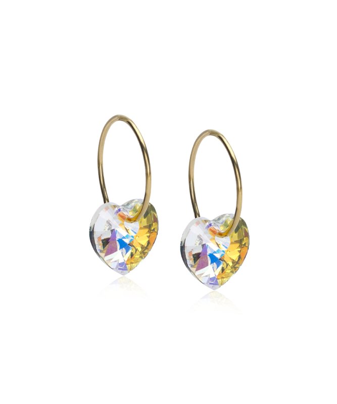 Oorbellen Blomdahl titanium goudkleurige oorringen 14 mm. kristal hartje rainbow - Staartjes en Strikjes