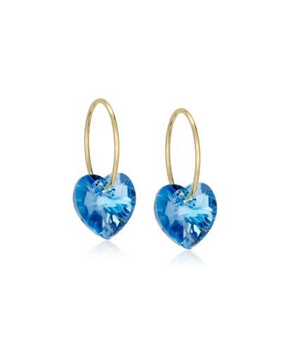 Oorbellen Blomdahl titanium goudkleurige oorringen – 14 mm kristallen hartje aqua marine - Staartjes en Strikjes