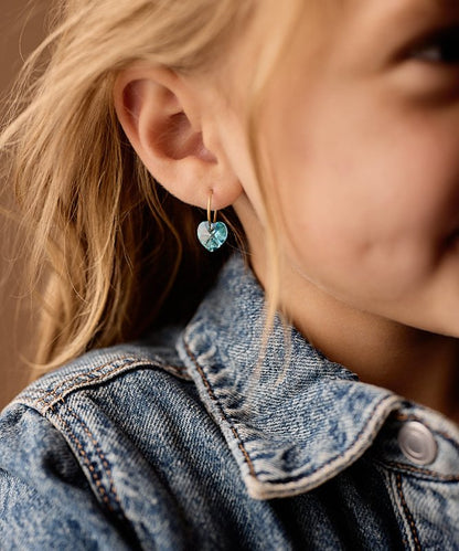Oorbellen Blomdahl titanium goudkleurige oorringen – 14 mm kristallen hartje aqua marine - Staartjes en Strikjes