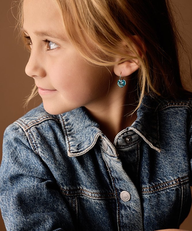 Oorbellen Blomdahl titanium goudkleurige oorringen – 14 mm kristallen hartje aqua marine - Staartjes en Strikjes