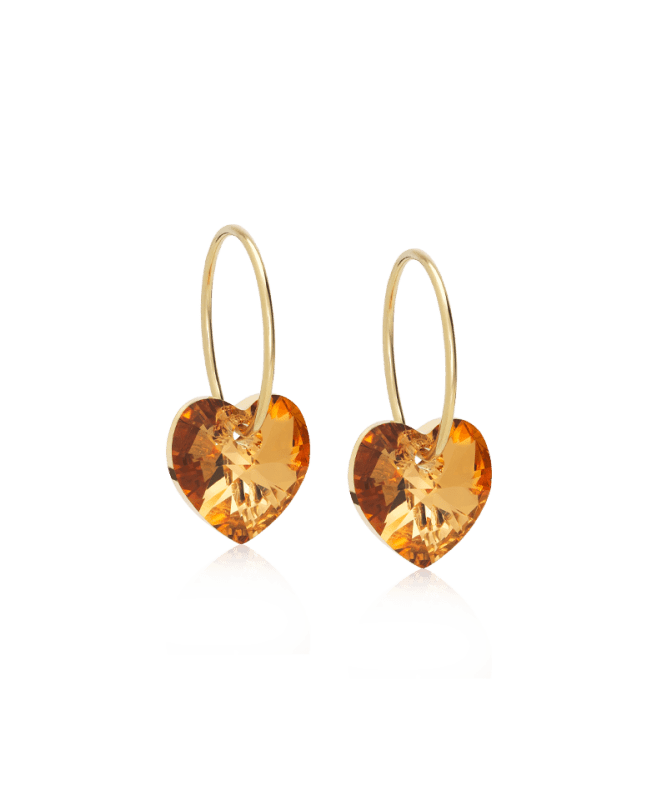 Oorbellen Blomdahl titanium goudkleurige oorringen – 14 mm kristallen hartje bronze - Staartjes en Strikjes