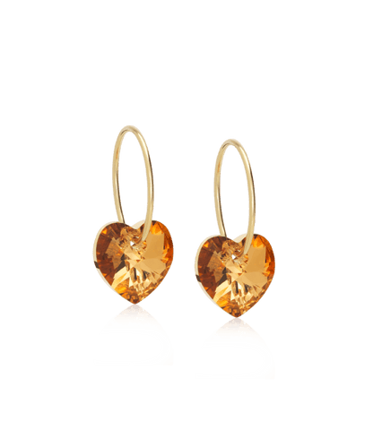 Oorbellen Blomdahl titanium goudkleurige oorringen – 14 mm kristallen hartje bronze - Staartjes en Strikjes