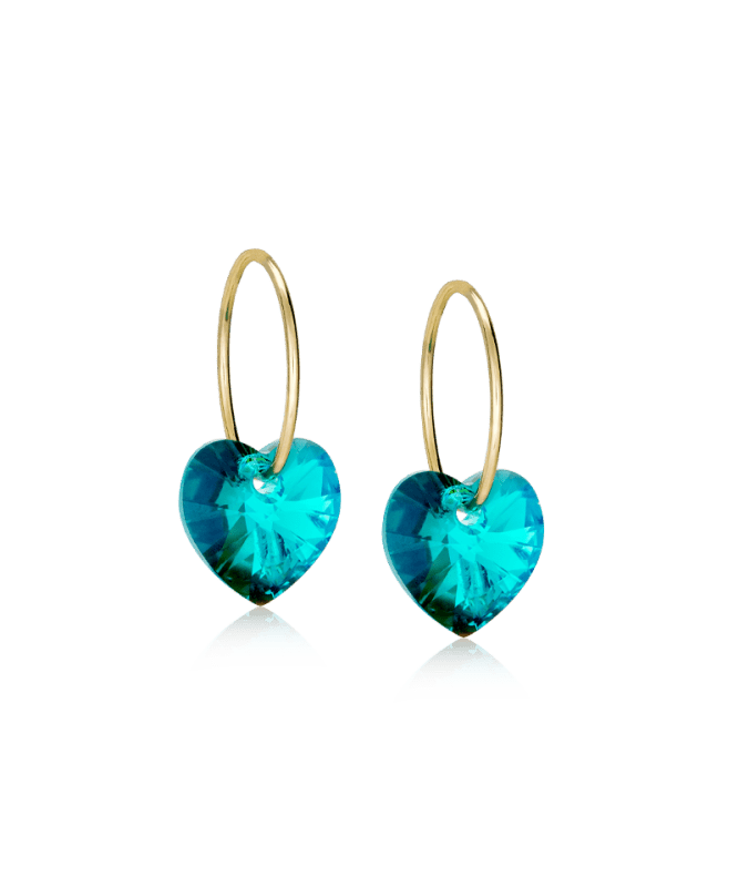 Oorbellen Blomdahl titanium goudkleurige oorringen – 14 mm kristallen hartje turqoise - Staartjes en Strikjes