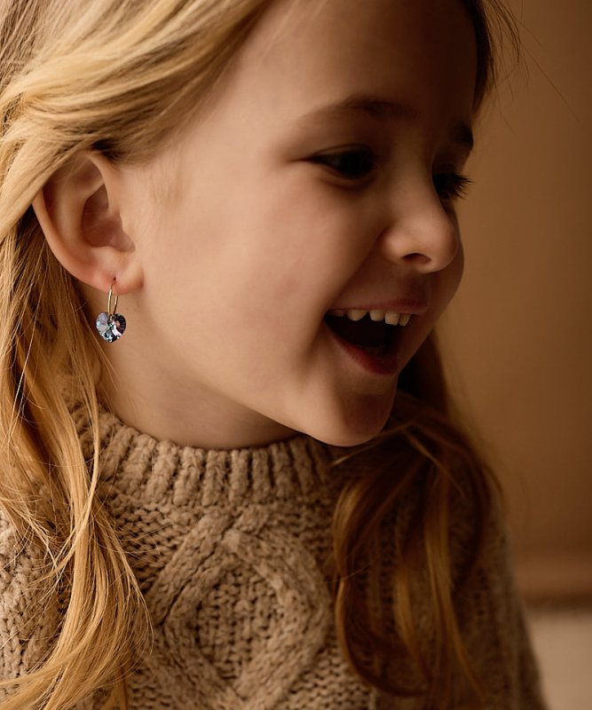 Oorbellen Blomdahl titanium goudkleurige oorringen – 14 mm met kristallen hartje paars - Staartjes en Strikjes