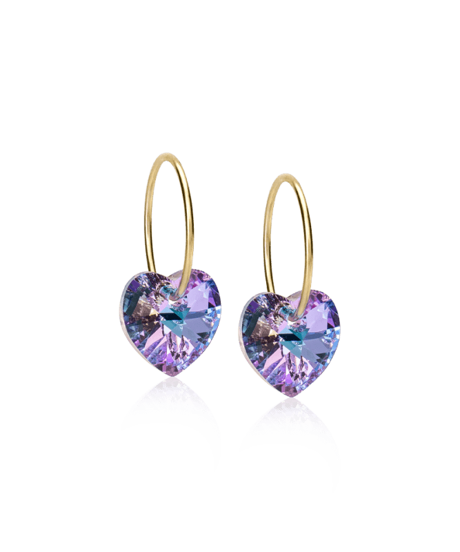 Oorbellen Blomdahl titanium goudkleurige oorringen – 14 mm met kristallen hartje paars - Staartjes en Strikjes