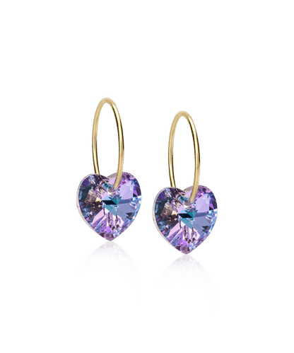 Oorbellen Blomdahl titanium goudkleurige oorringen – 14 mm met kristallen hartje paars - Staartjes en Strikjes