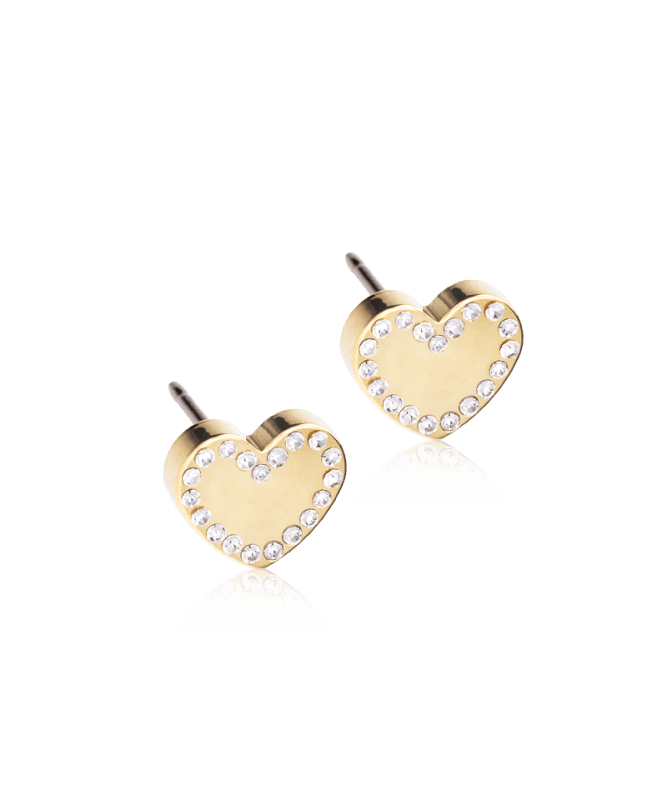 Oorbellen Blomdahl titanium hartje goudkleurig crystal 8 mm. (incl. achterkantjes) - Staartjes en Strikjes