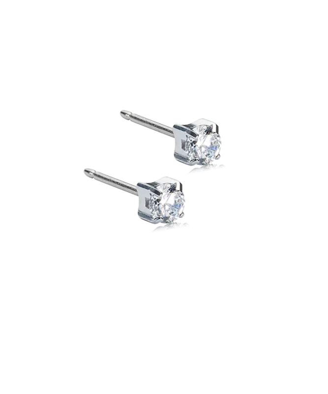 Oorbellen Blomdahl titanium knopje 4 mm. zirconiasteentje (incl. achterkantjes) - Staartjes en Strikjes